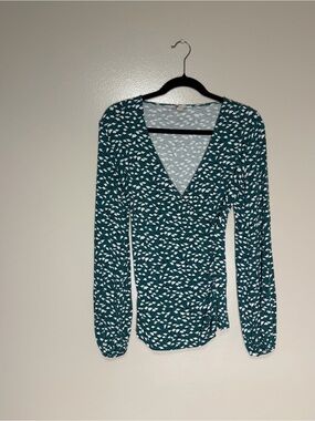 Boden Crossover Surplice Long Sleeve Size 2 Jersey Knit Top Floral Fairy Whimsy